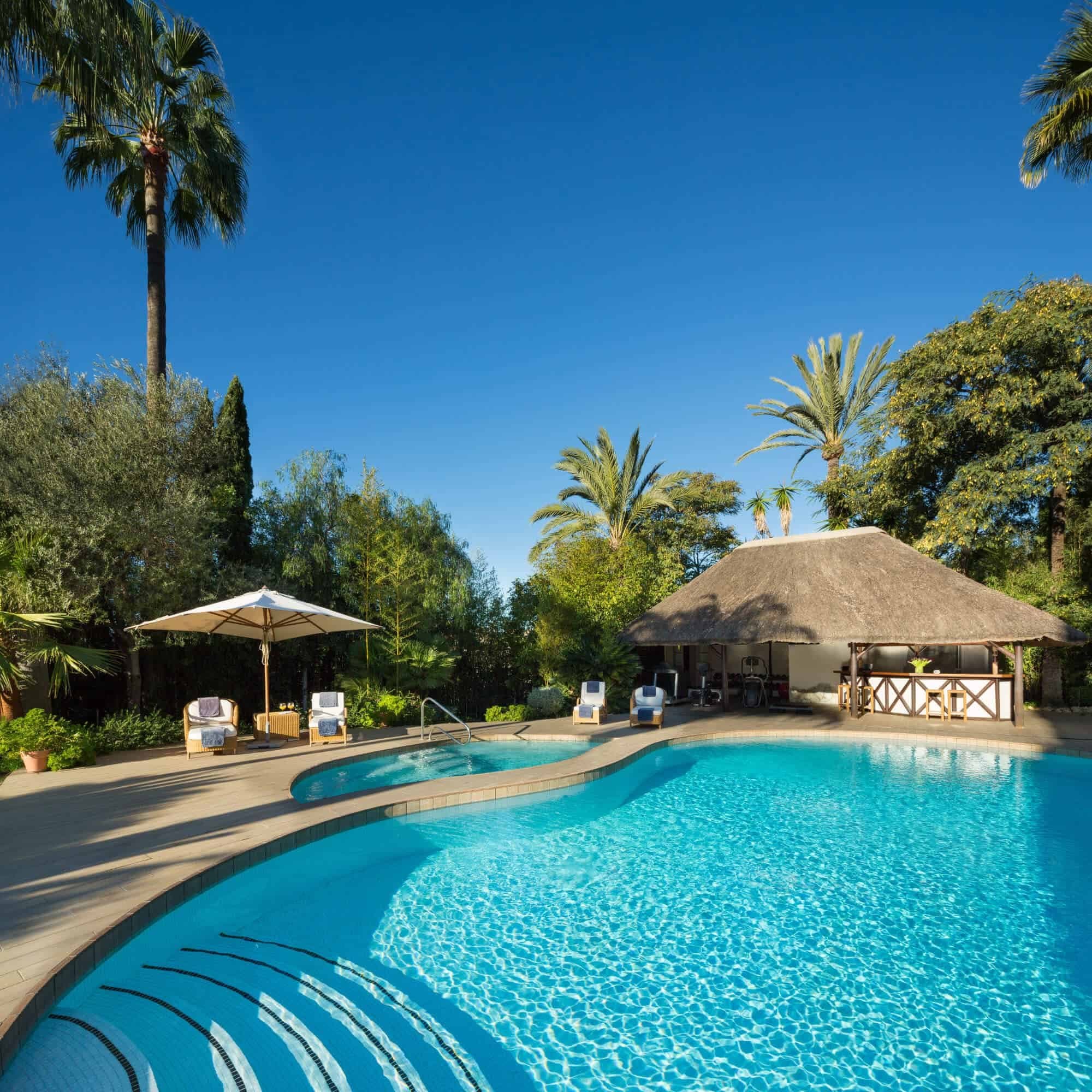 Villa Azahar pool framed by palm trees
