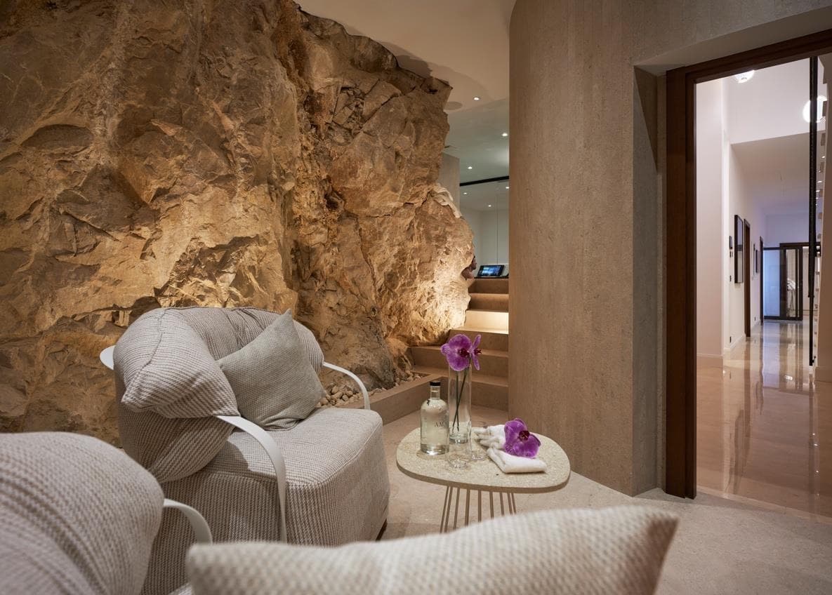 Spa relaxation area set against the rock